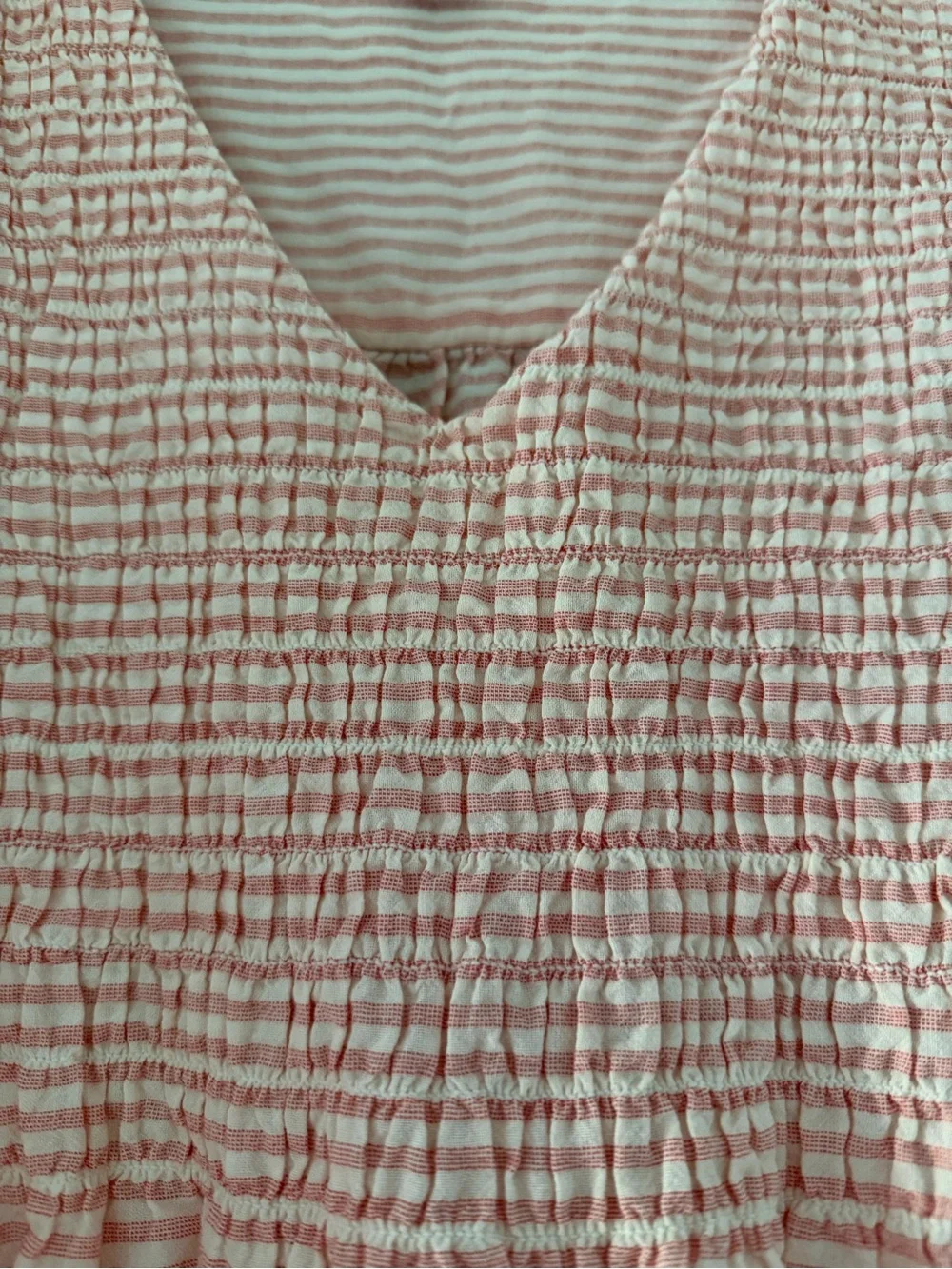 Sundance Julia Pink/Peach White Smocked V-Neck Babydoll Popover Top / LG